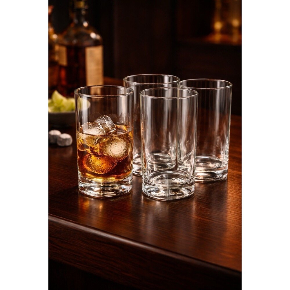 Set of 4 Clear Glass Tumblers 5” Tall Swirl Base Rocks Whiskey Cocktail Glasses